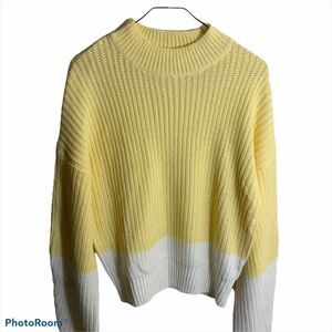 Gianni Bini Spring Pastel Yellow White Striped Cable  Knit Sweater -‎ M